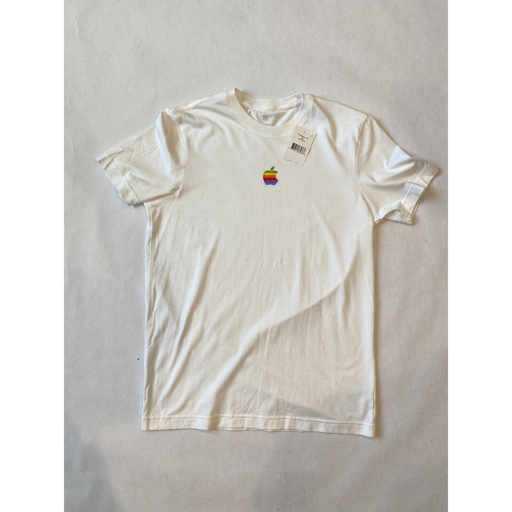 NWT Adult Apple Classic Retro Rainbow Logo White T-Shirt 100% Cotton Size XS